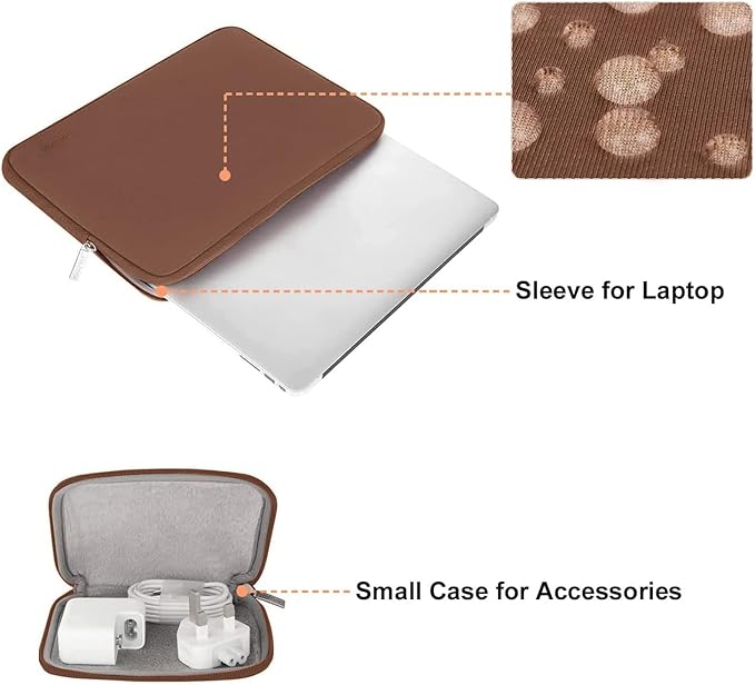 MOSISO Laptop Case 13.3 inch, 13-13.3 inch Laptop Sleeve Bag Compatible with MacBook Air/Pro 13 / Pro 14, HP Dell ASUS Lenovo Notebook, Neoprene Computer Sleeve Bag with Small Case, Caramel Brown