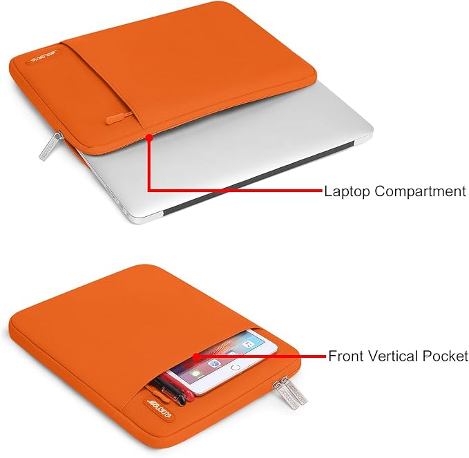 MOSISO Laptop Case 15 inch, 15 inch Laptop Sleeve Compatible with MacBook Air 15 M4 A3241 M3 A3114 M2 A2941 2025 2024 2023,Dell XPS 15,Polyester Vertical Computer Sleeve Bag with Pocket, Orange