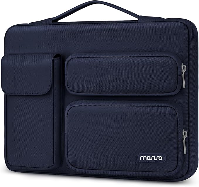 MOSISO 360 Protective Laptop Case 13 inch, Laptop Sleeve Compatible with MacBook Air 13 inch M4 M3 M2 M1 2025-2018 / Pro 13 M2 M1 2025-2016, Side Open Bag with 2 Raised&1 Flapover Pockets, Navy Blue