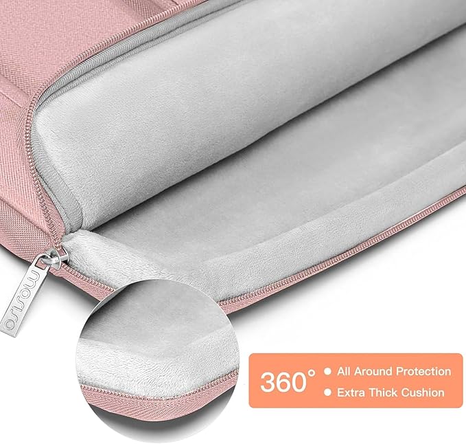 MOSISO 360 Protective Laptop Case 13.3 inch, 13-13.3 inch Laptop Sleeve Compatible with MacBook Air/Pro 13 / Pro 14, HP Dell ASUS Lenovo, Side Open Bag with 2 Raised&1 Flapover Pockets, Pink
