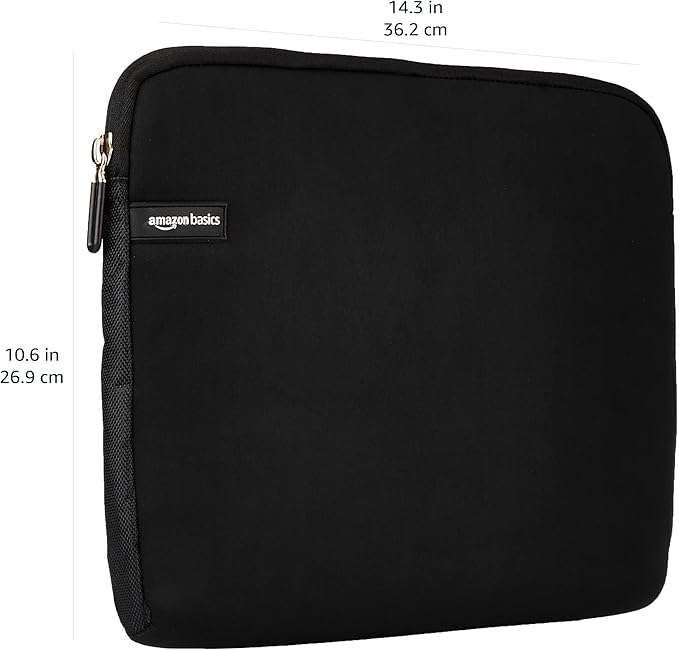 Amazon Basics 14 inch Laptop Sleeve, Compatible Protective Case with Zipper for MacBook Pro, MacBook Air - Black