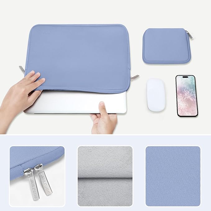 MOSISO Laptop Case 13.3 inch, 13-13.3 inch Laptop Sleeve Bag Compatible with MacBook Air/Pro 13 / Pro 14, HP Dell ASUS Lenovo Notebook, Neoprene Computer Sleeve Bag with Small Case, Serenity Blue
